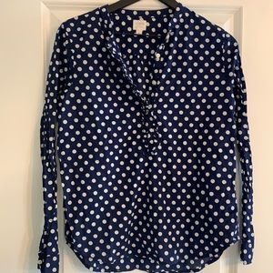 Blue and white polka dot J. Crew long sleeve